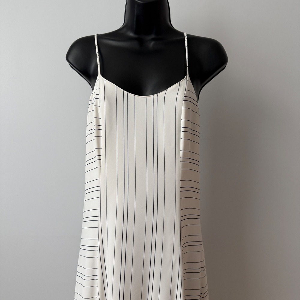 Prose & Poetry Coastal Academia Pinstripe Ruffle Tiered Midi Dress S Cream - Picture 2 of 7
